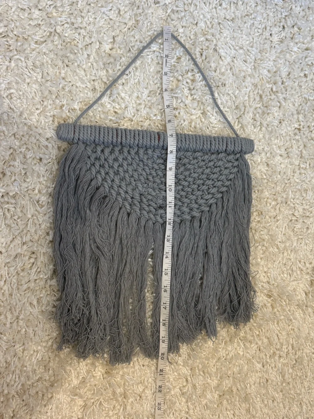 Handmade Macrame Half Moon Woven Wall Hanging Gray Boho Fiber Art